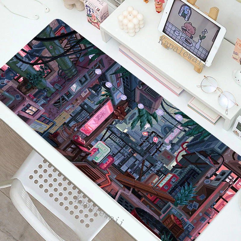 Large Kawaii Gaming Mouse Pad – Pixel Art Anime Design, XXL Extended Mat