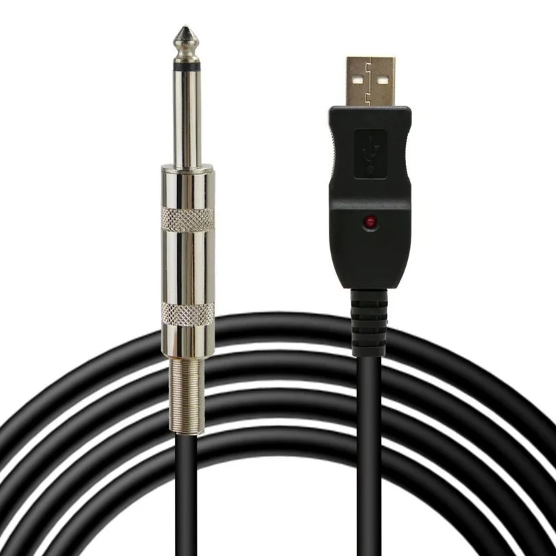 

Guitar Bass 1/4'' USB TO 6.3mm Jack Link Connection Instrument Cable 10FT USB Recording Cable W/ LED Indicator