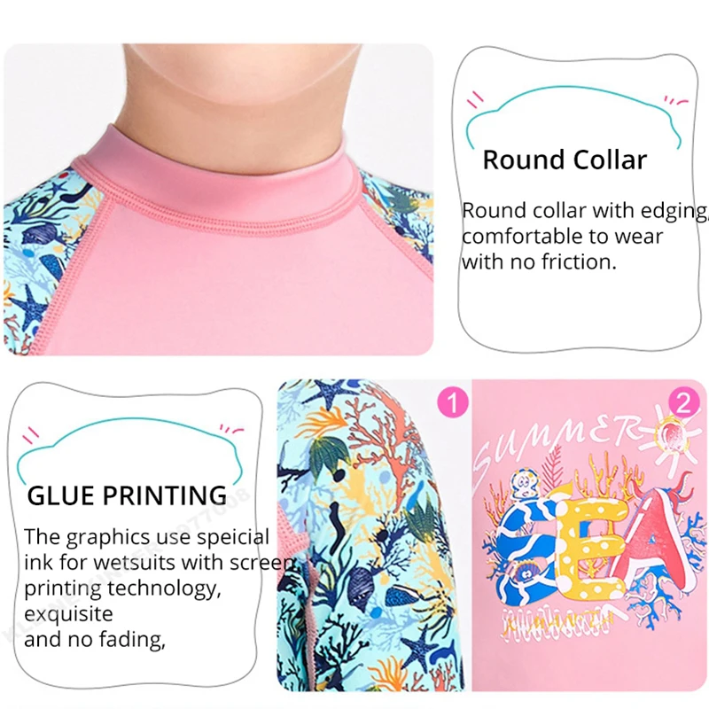 UPF50 Children's Swimsuit Surfing Bathing Diving Suit One Piece Long Sleeves Sunscreen Swimwear for Girls Boys Overalls Jumpsuit