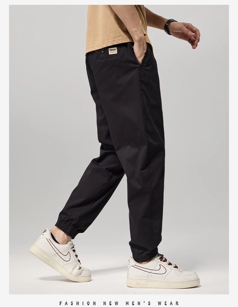 High Quality 98%Cotton Men's Casual Pants Man Thin Drawstring Elastic Waist Korean Khaki Sweatpants Jogging Harem Trousers Male