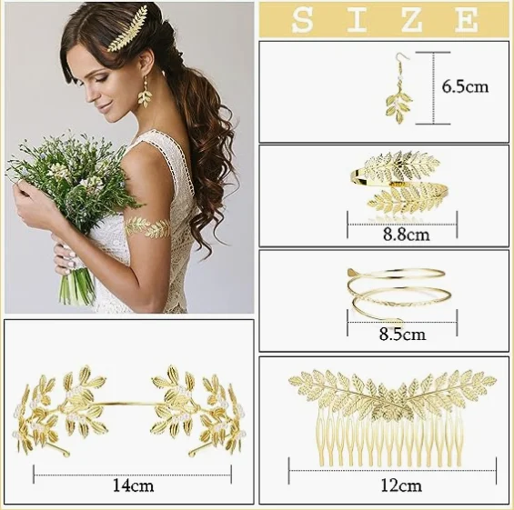 Goddess Accessories Set For Women Greek Headband Roman Gold Leaf Headband Crown Gold Arm Bracelet Cuff Hair