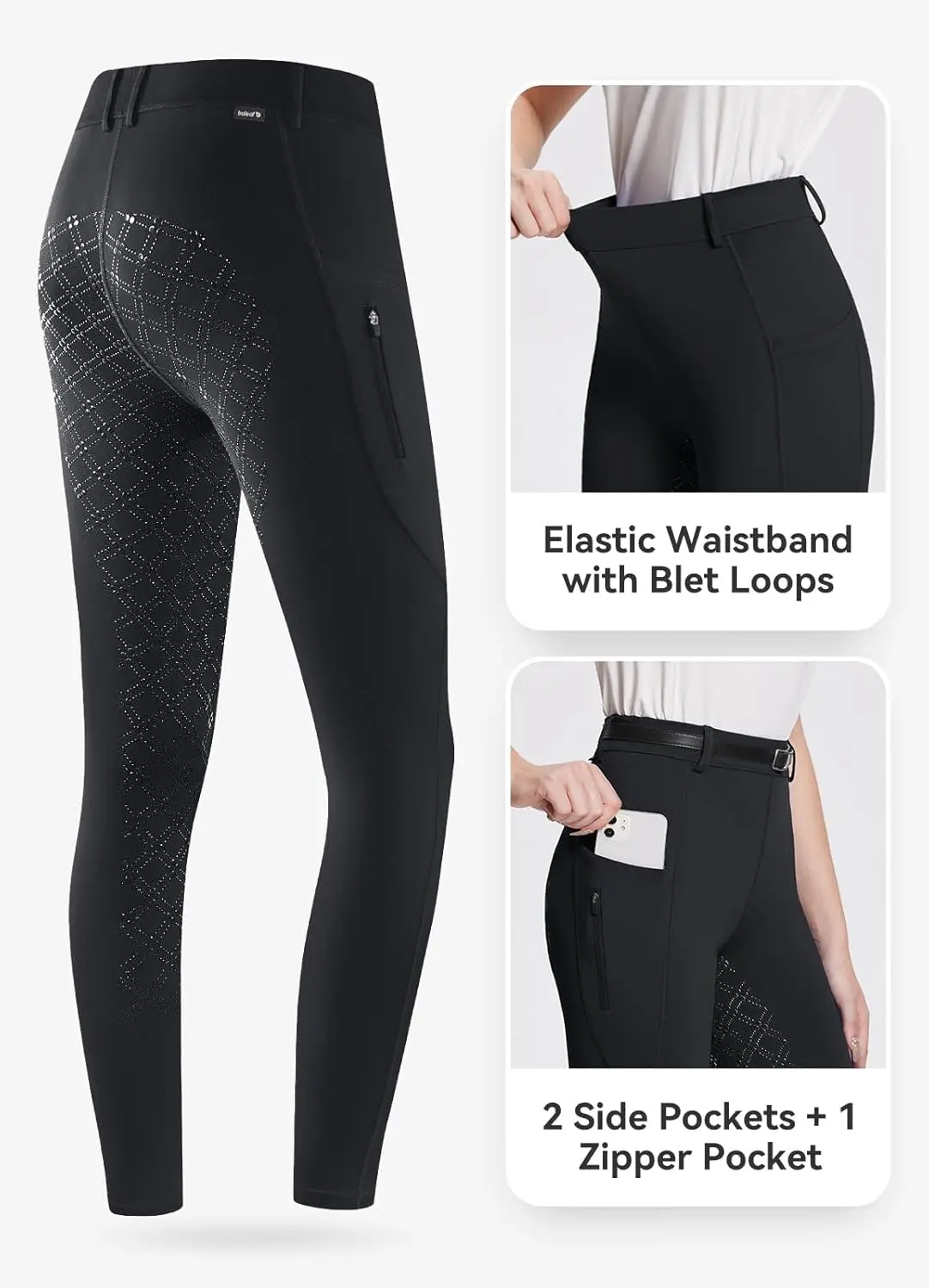 Women's Winter Horse Riding Pants with Zipper Pockets Full Seat Riding Equestrian Tights Lined Equestrian Breeches 5