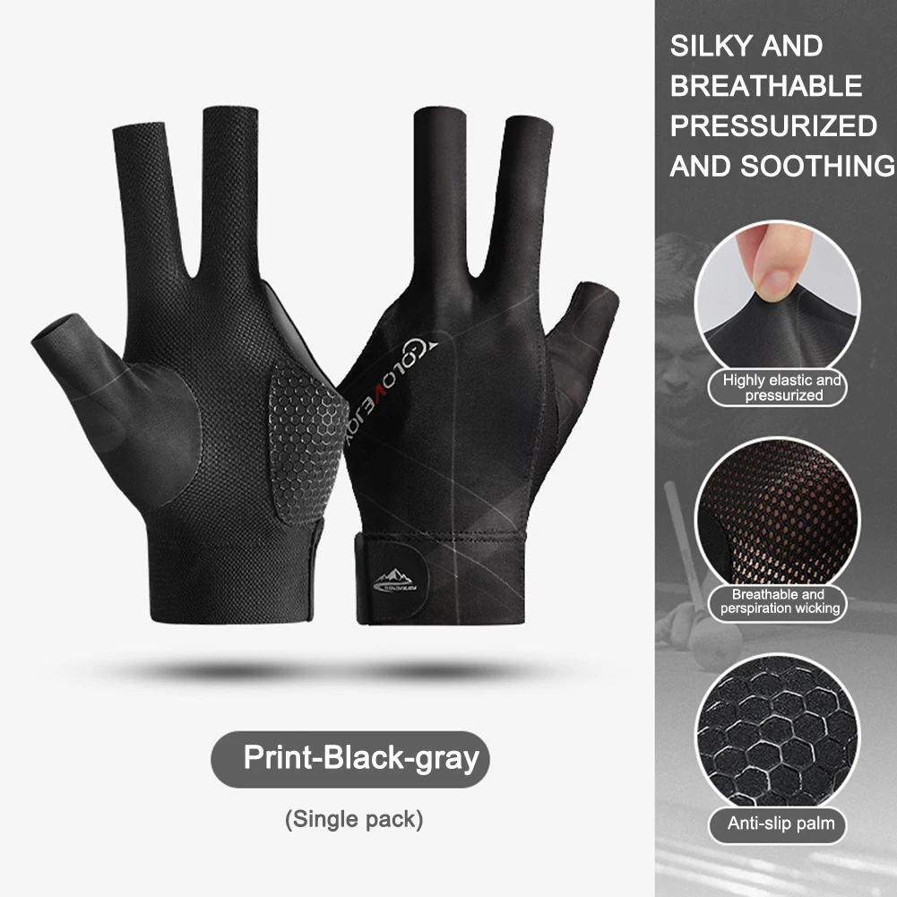 Open Finger Billiard Pool Gloves Adjustable Sticker Polyester Left Hand Billiard Gloves Portable Reusable Training Accessories