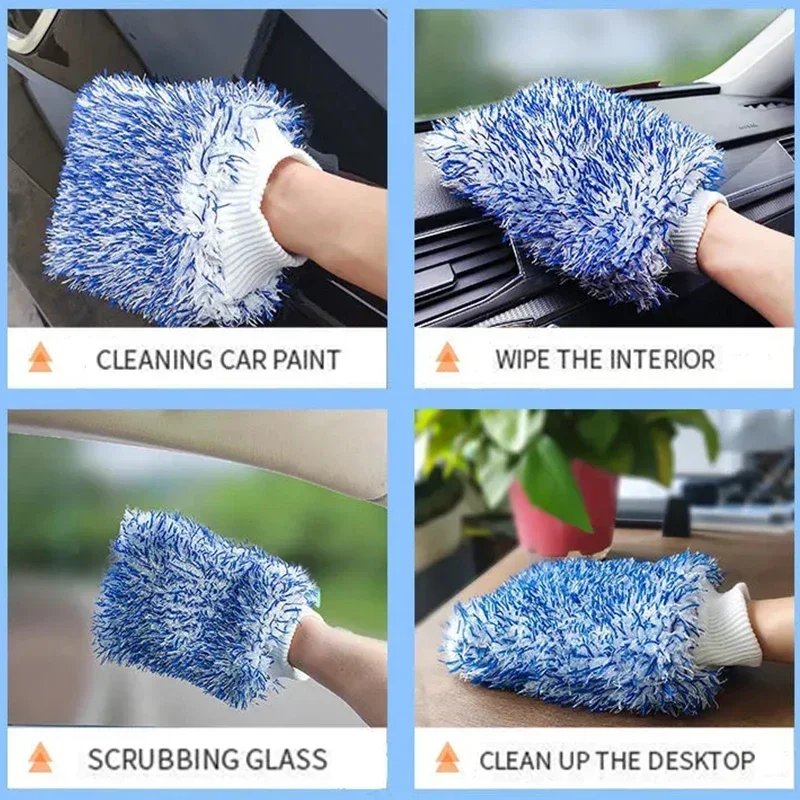 Double Sided Plush Car Cleaning Gloves Ultra-fine Fiber Water Absorbing Coral Fleece