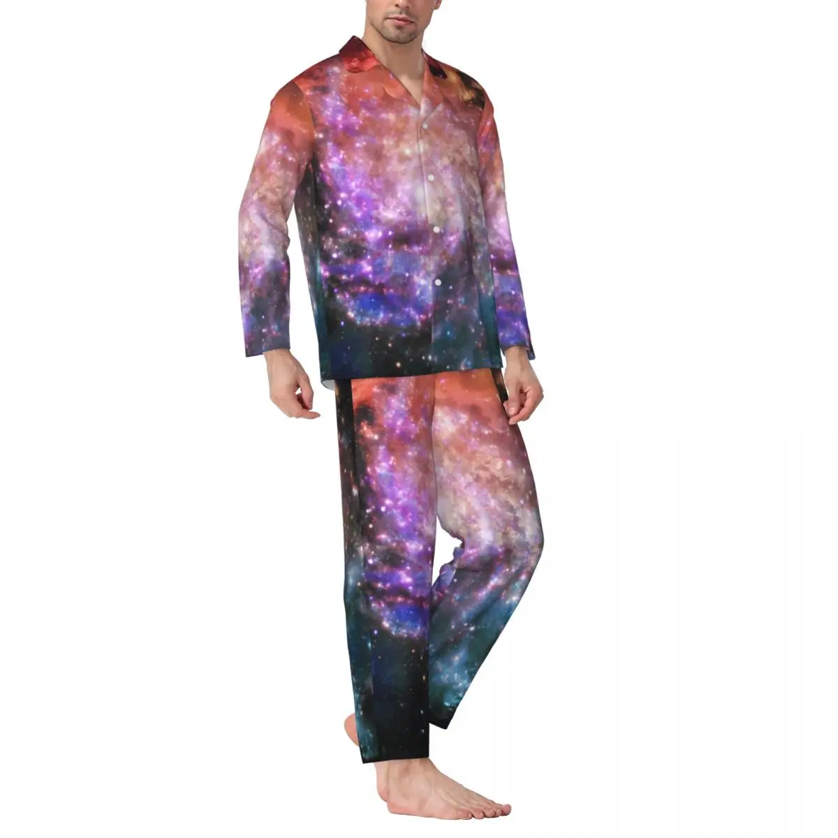 

Galaxy Art Pajama Sets Autumn Colorful Print Outer Space Trendy Night Sleepwear Male 2 Pieces Loose Oversize Graphic Nightwear