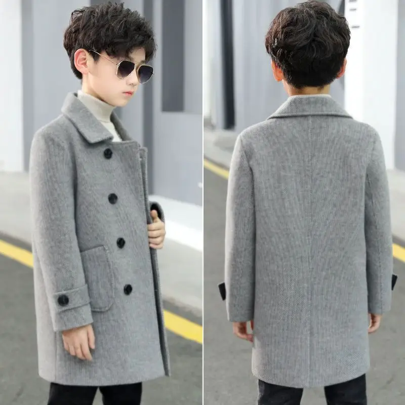 

Autumn Jackets Coats Overcoat Spring Coat Trench Boys Baby Lapel Outerwear Double-breasted Boy Woolen Wool Kids Grid P14