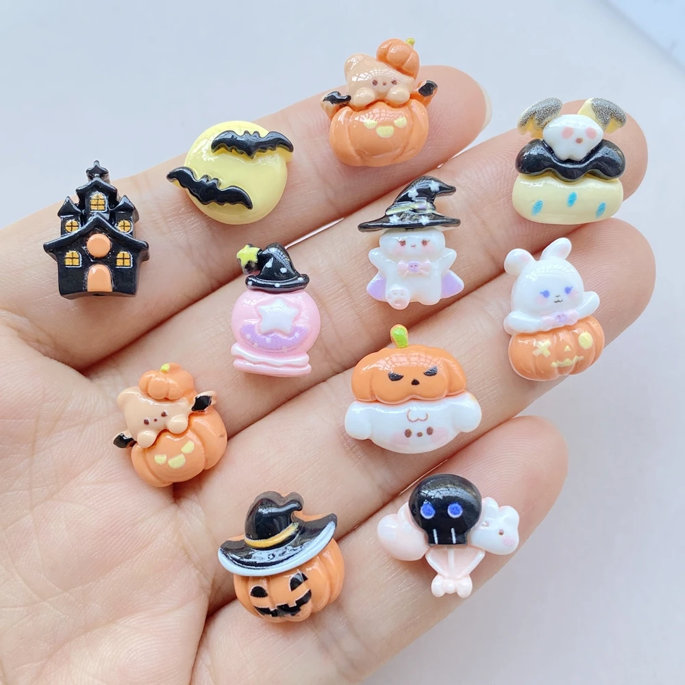 10 Stück süße Mini-Halloween-Fledermaus-Kürbis-Harz-Cabochons mit flacher Rückseite, Scrapbooking, DIY-Schmuck, Haarnadel, Handwerk, Dekoration, Zubehör