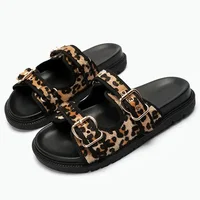High Quality Leopard Metal Buckle Design Women Slippers Sexy Comfort Non Slip Slide Sandals Summer Size 43 Platform Flip Flops - Image 2