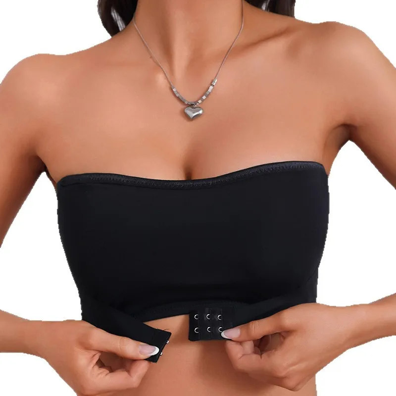 Women Strapless Padded Bra Seamless Front Button Cross Bandage Bras Comfortable Smooth Plus Size Lingerie for Women