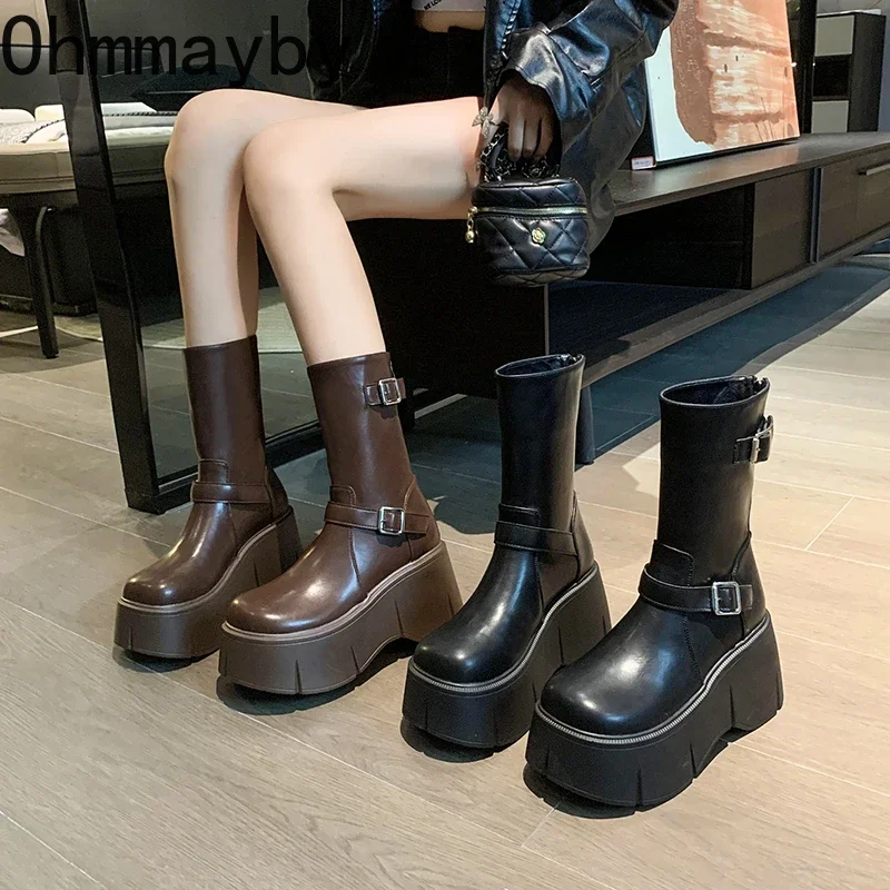 

Winter New Woman Platform Ankle Boots Fashion Round Toe Ladies Elegant Short Boots Shoes Thick Bottom Women's Footwear