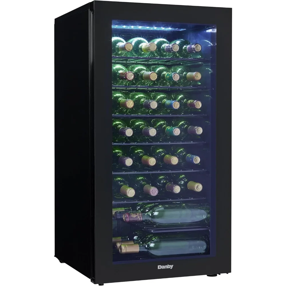 Free Standing Wine Cooler, Holds 36 Bottles, Single Zone Drinks Fridge with Glass Door-Beverage Chiller for Kitchen