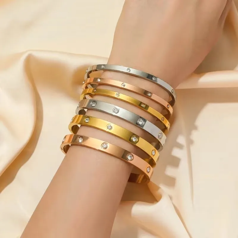 Fashion Stainless Steel Zirconia Bracelet Women Men Couple Holiday Gift Non-fading Bracelet Party Everyday Jewelry