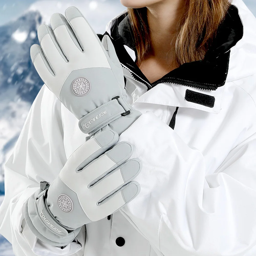 Guantes de esquí de invierno para hombres y mujeres, manoplas gruesas e impermeables de lana para ciclismo, Snowflak, motocicleta, pantalla táctil, cálidos, a prueba de viento, guantes de nieve