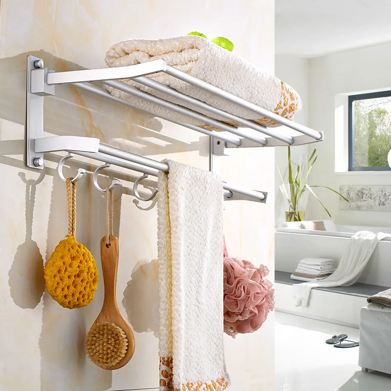 

Bathroom Towel Rack Wall Mounted Aluminum Organizer Towels Holder Shelf for Bathroom Accessories Equipment Home Decoration