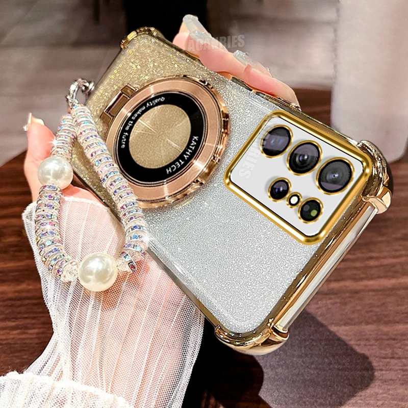 Elegant Ring Holder Silicone Case with Lanyard Chain - Shockproof Stand Cover