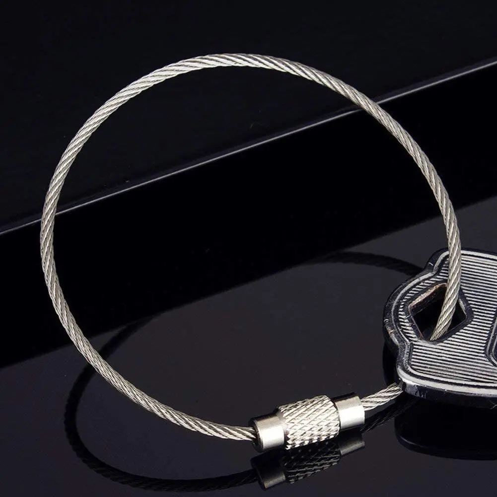 100PCS EDC Keychain Tag Rope Stainless Steel Wire Cable Bags Loop Screw Lock Gadget Keys Chains Hanging Rings Camping DIY Tools