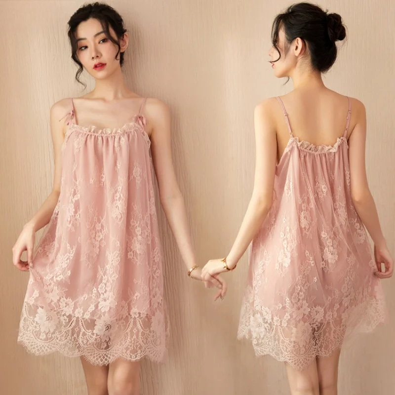 New Sexy Lingerie Lady Sexy Thin with Shoulder-Straps Lace See-through Nightdress