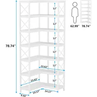 7-Shelf Corner Bookshelf,Large Modern Corner Bookcase, 7-Tier Tall Corner Shelf Storage Display Rack with Metal Frame for Livin 2