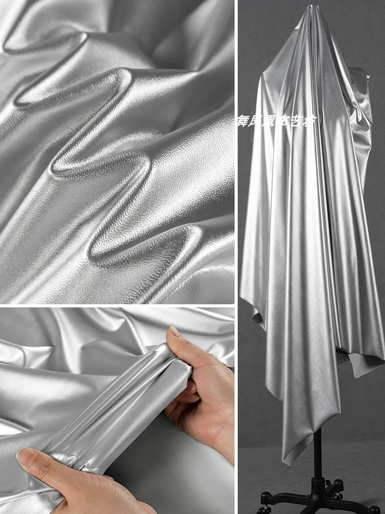Silver Leather Fabric Four Sides Elastic Soft Smooth Waterproof Clothing Designer Cloth Diy Sewing By The Meter