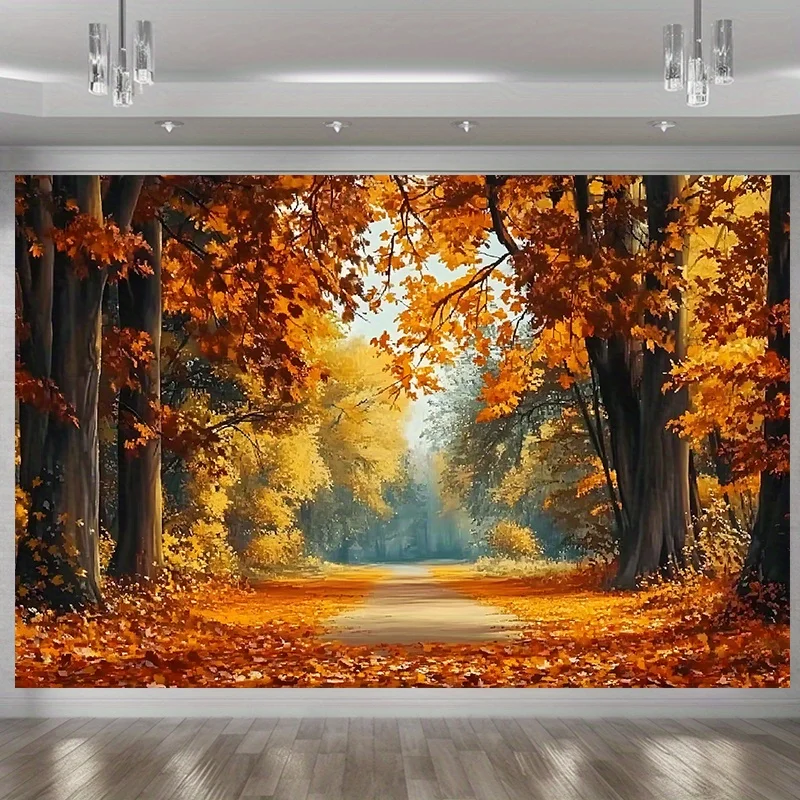 1, Polyester-Banner für die Herbstwaldszene – Helle Wanddekoration mit Herbstblättern, geeignet für Zuhause, Zimmer und Partyhintergrund