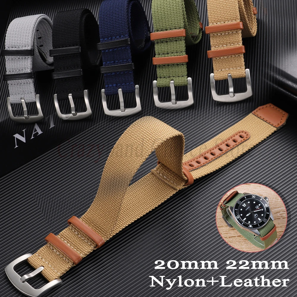 Breathable Retro Men’s Sports Nylon Watch Band in Khaki Field 20/22mm