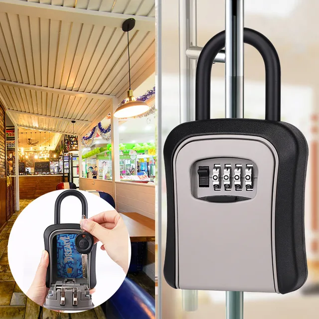 4 Digit Code Box Free Installation Outdoor Password Key Box Extended Locking Hook Steel Wire Hanging Key Storage Waterproof Key 2
