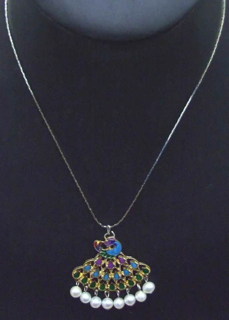 Qingmos Multicolor 40mm Peafowl Pendant Necklace for Women with 6mm Round White Pearl Necklace 17