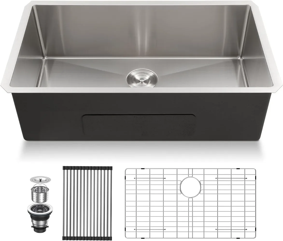 

Lordear 33 inch Undermount Kitchen Sink Stainless Steel Single Bowl Kitchen Sinks Round Corner 16 Gauge 33" Kitchen Sinks