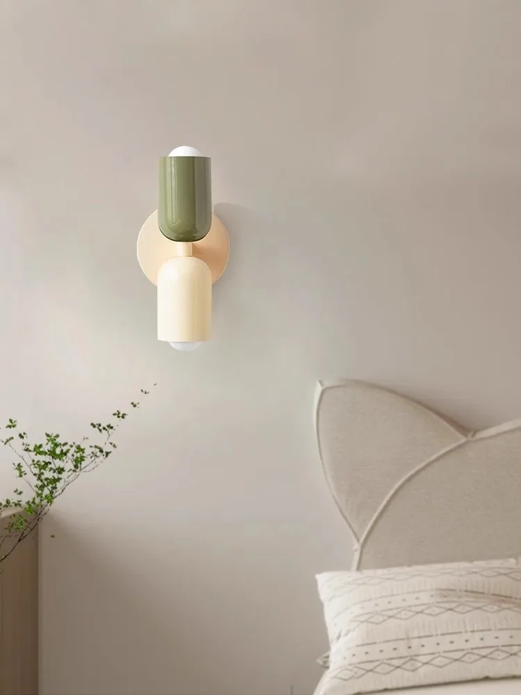 Modern simple capsule color combination wall lamp personality creative warm bedside wall lamp children's room bedside warm lamp