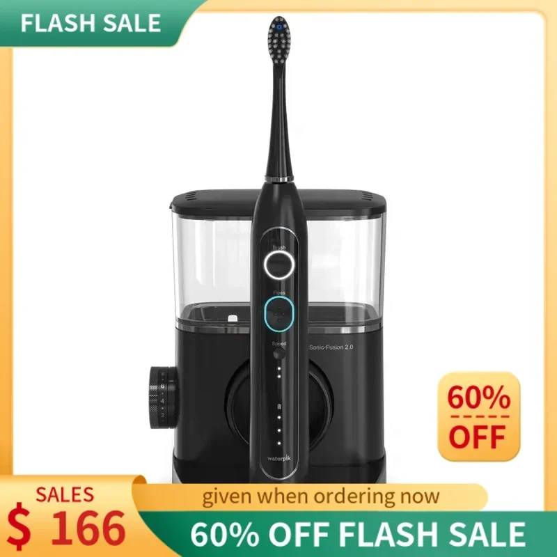 QWWaterpik Sonic-Fusion 2.0 Professional Flossing Toothbrush,Electric Toothbrush and Water Flosser Combo In One,Black