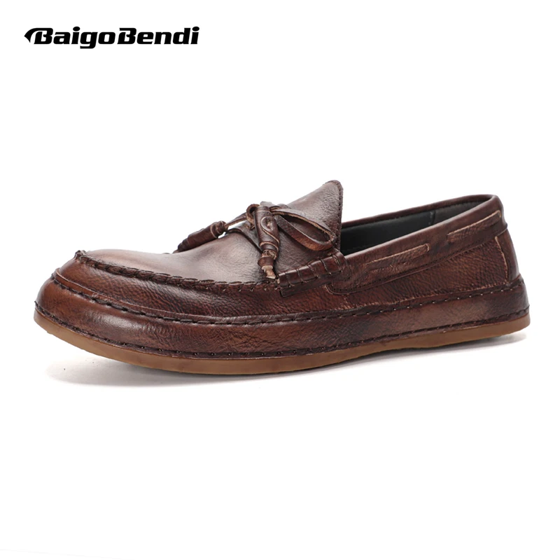 EURO Size Super Soft Genuine Leather Men's Bow-knot Loafer Leisure Businessman Concise Driving Car Shoes Lighweight Flats