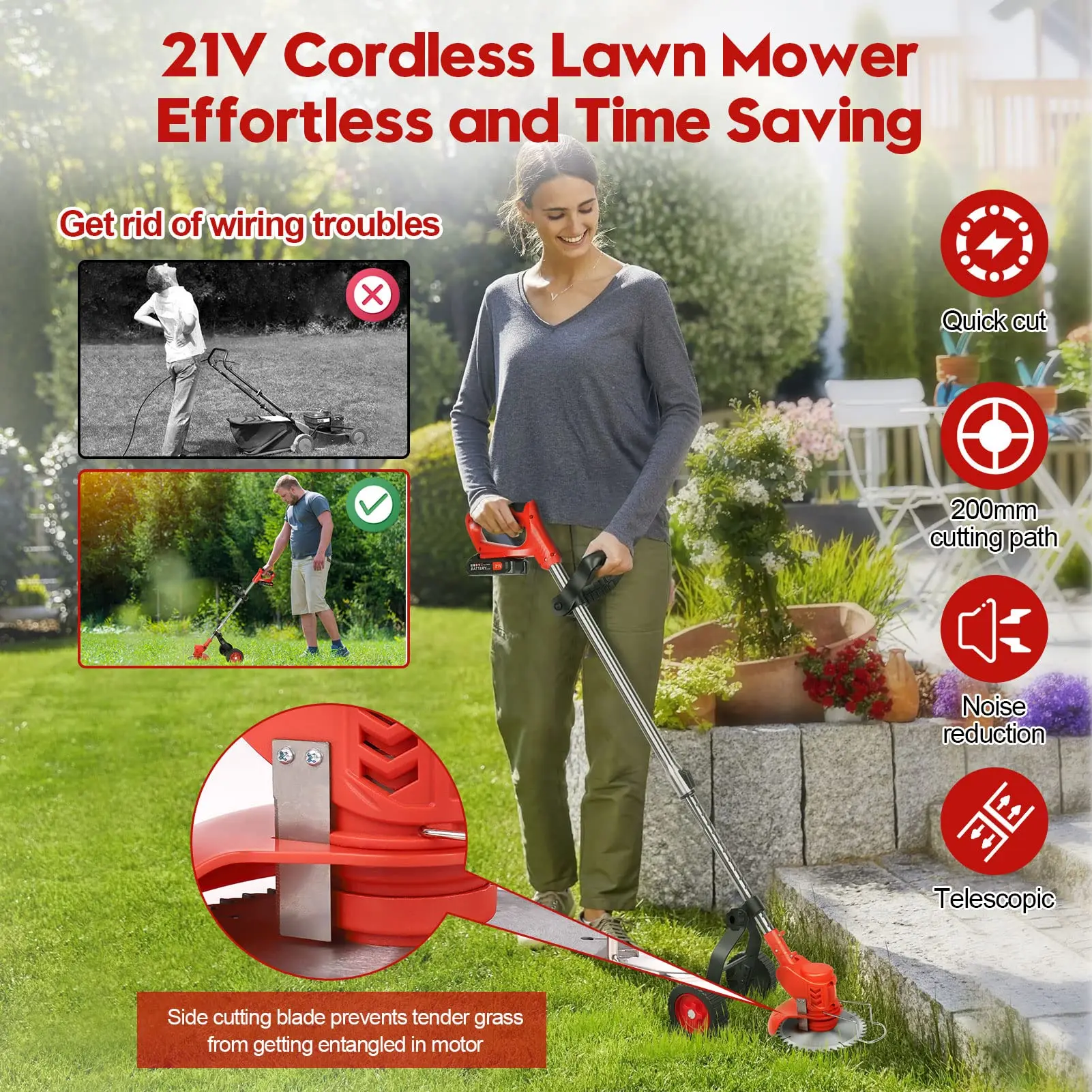 21V Weed Wacker Battery Powered, T TOVIA Cordless String Trimmer