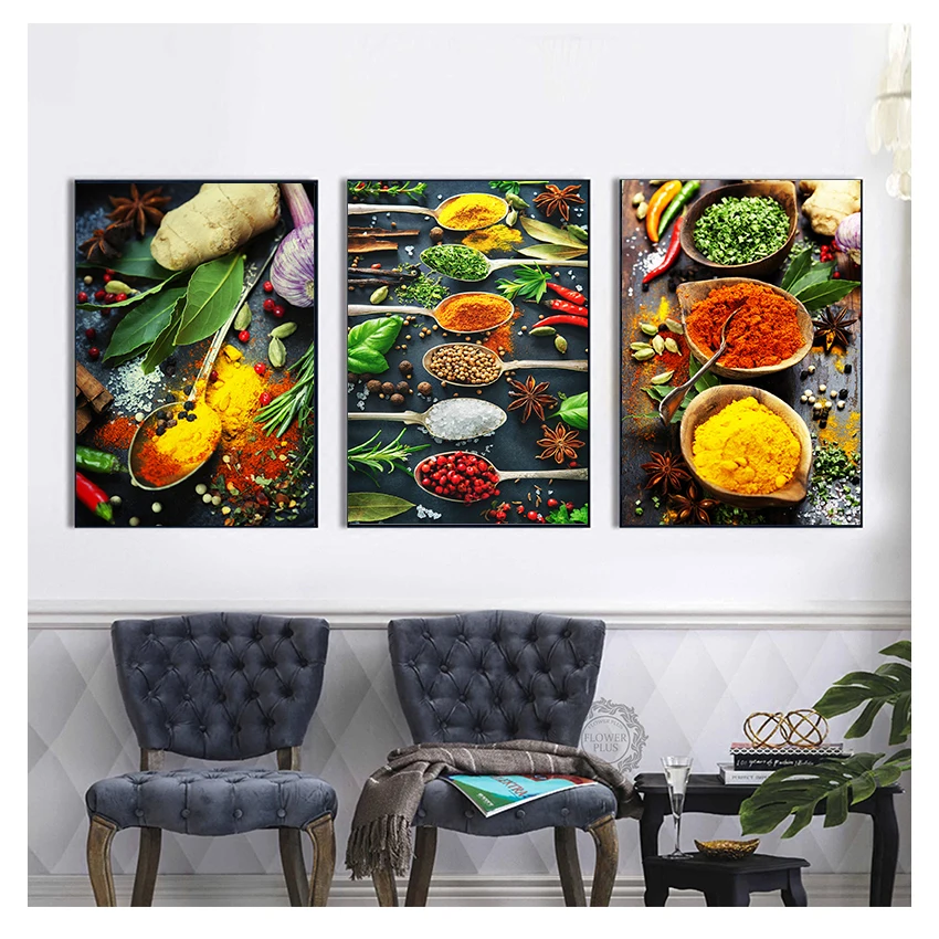 Pittura su tela Poster e stampe Cuadros Immagini di arte della parete per ristorante Sala da pranzo Arredamento Cucina Tema Mix Erbe Spezie - immagine 5