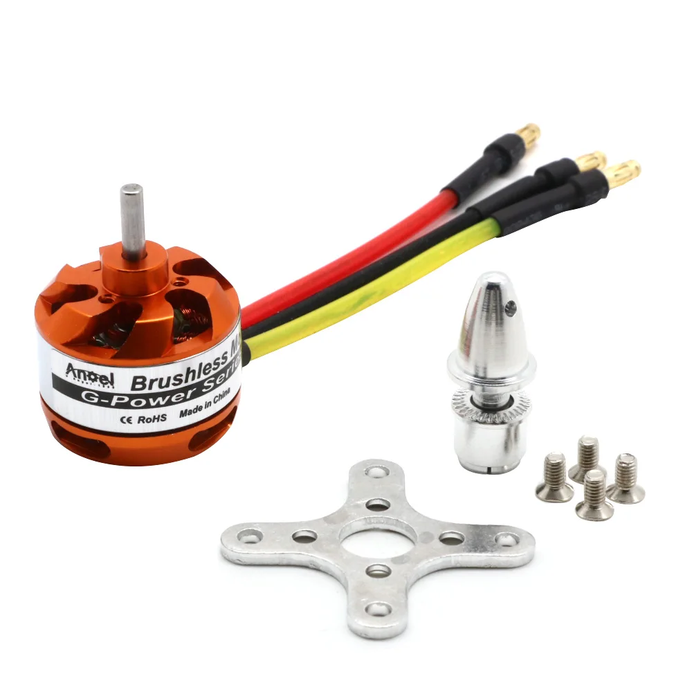 Moteur brushless D2822 1450KV pour quadcopter, bobinages et aimants apparents.