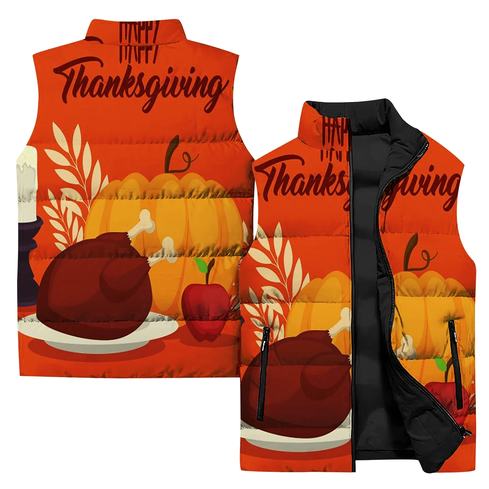 thumbnail image 1 of Chaleco acolchado para hombre para el día de Acción de Gracias, abrigo de moda con diseño de calabaza, conjunto de entrenamiento de otoño con hojas de arce, chaquetas de invierno duraderas para hombre, 1 of 5
