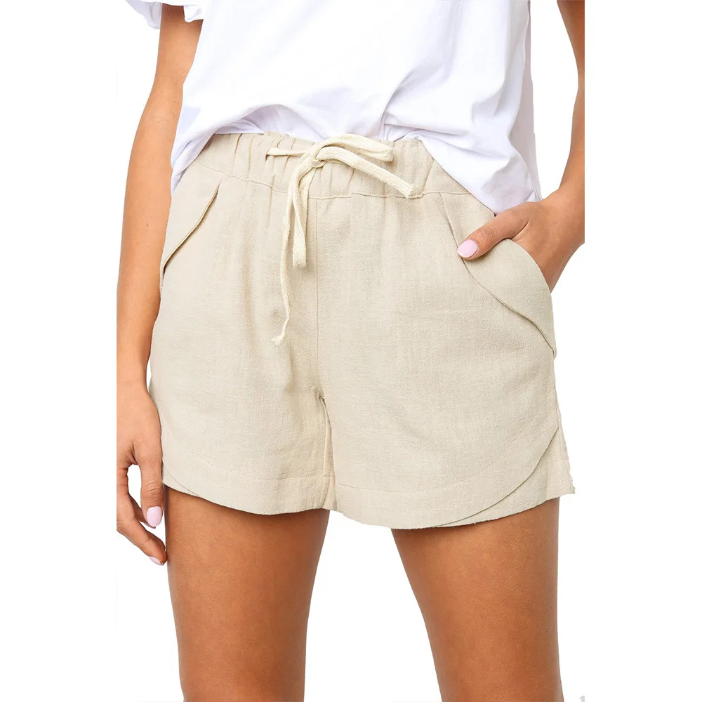 Women's High-Waisted Drawstring Loose Shorts with Pockets, Comfortable Sports Pants, Surf Vacation Beach Shorts, Summer, New, 20