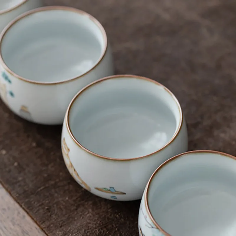 Ru Kiln Lovely Cat Ceramic Porcelain Teacup Teaware Ceremony Set Chinese Kung Fu Tea Cup Drinkware Office Master Cup Gifts 95 ml