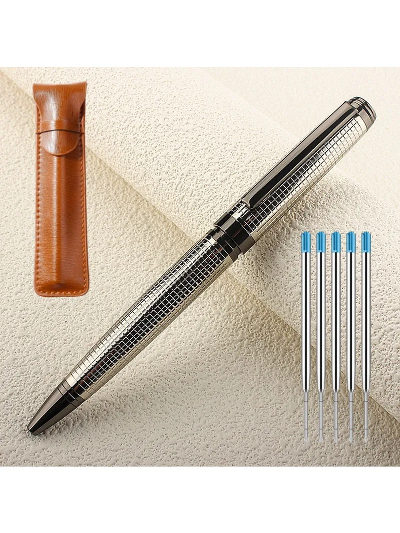 قلم حبر جاف معدني فضي فاخر من الفولاذ المقاوم للصد...