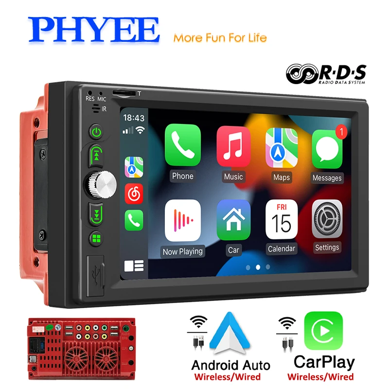 

CarPlay 2 Din автомобильное радио Bluetooth Hands Free беспроводной Android-Авто USB MP5 мультимедийный плеер 6,2 "аудио Система головное устройство FS07W