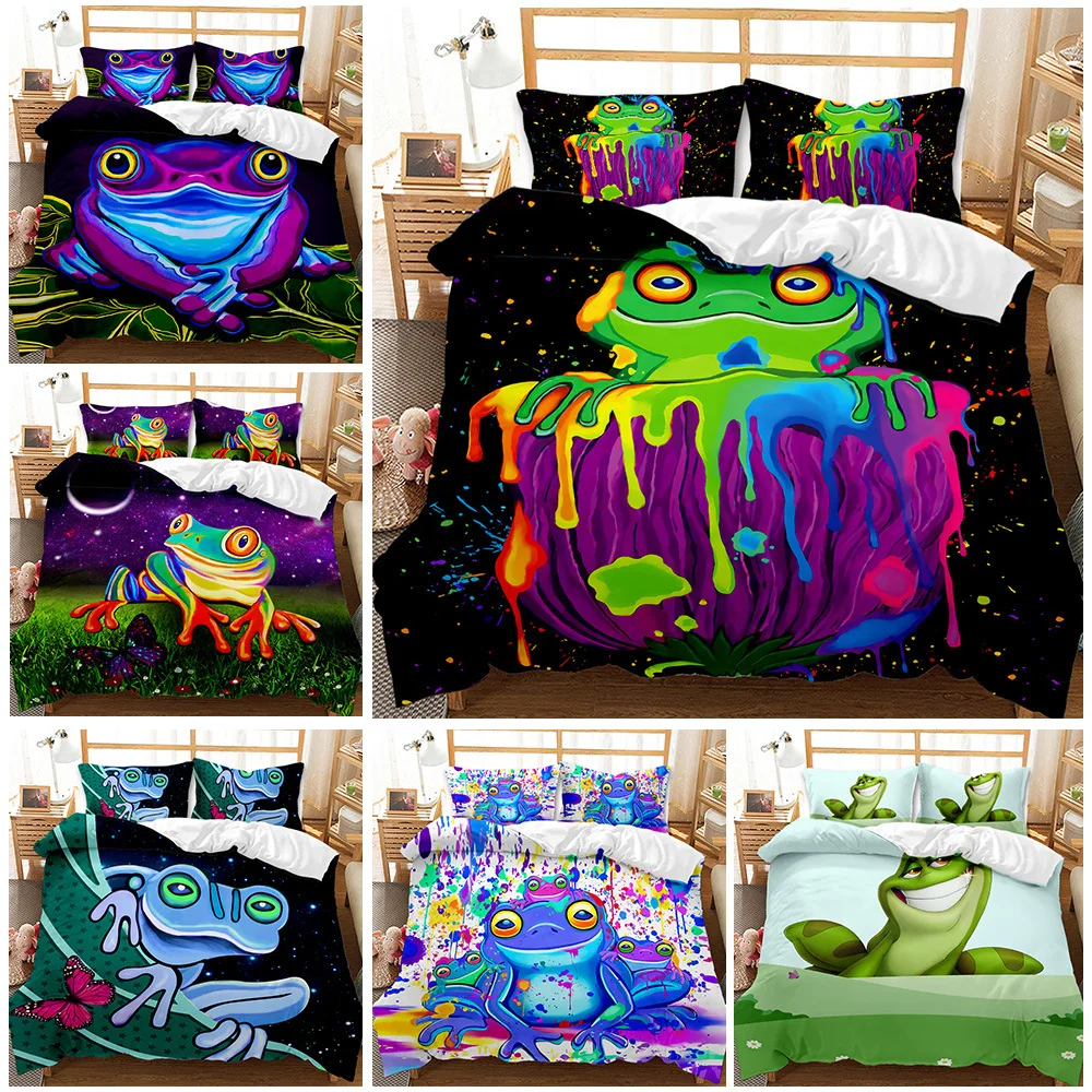 Frog Comforter Cover Tropical Amphibian Bedding Set 3D Animal Theme Duvet for Kids Boys Girls Bedspread | Дом и сад