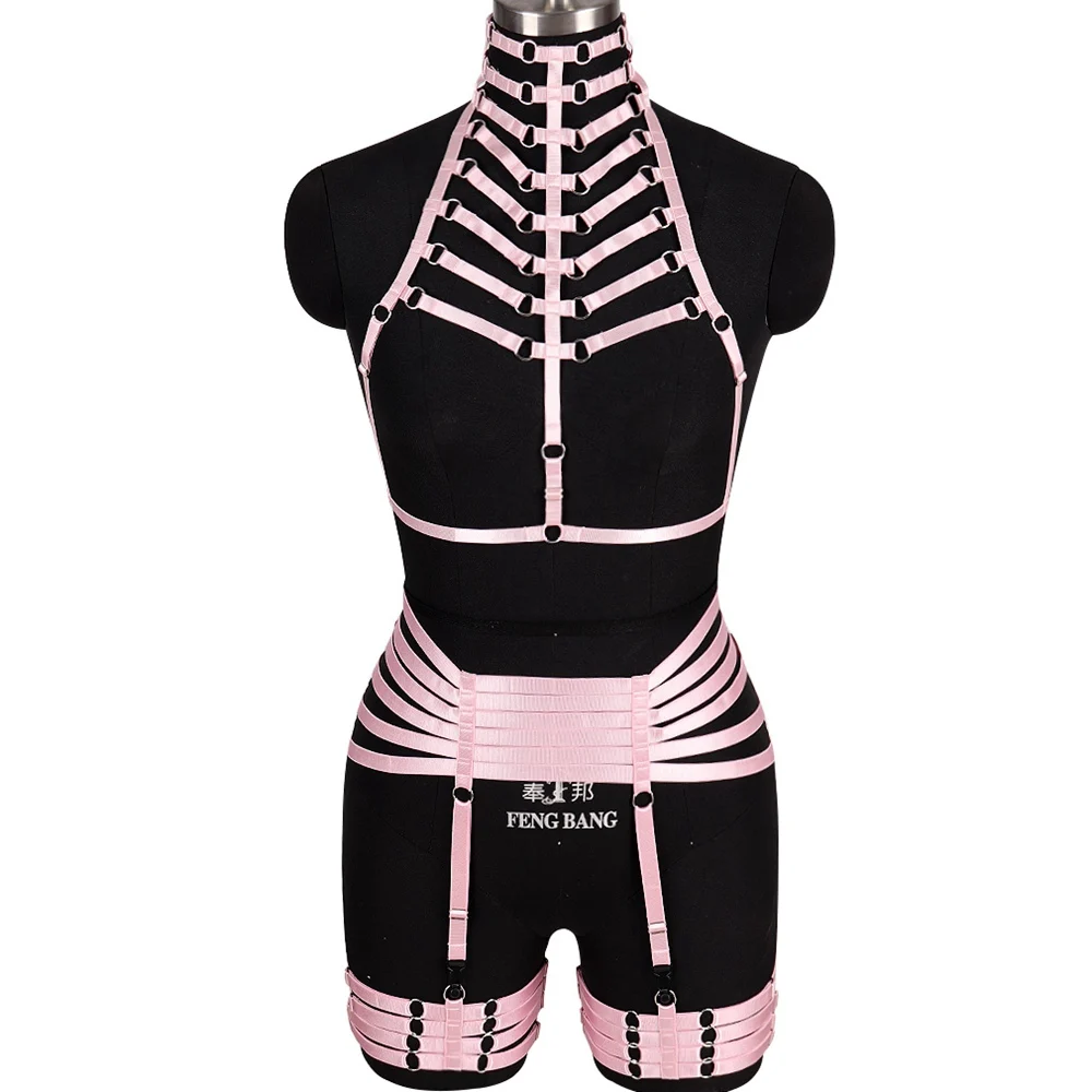 

Соблазнительное нижнее белье в стиле Харадзюку, ажурный бюстгальтер-клетка, ремешок для тела, подвязка для свадебной невесты, подвязка для ног, Женский комплект