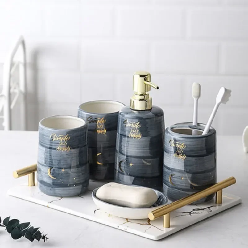 

Nordic Supplies Pattern Bathroom Creative Wedding /toothbrush Dispenser Starry Set Accessories Set Soap Holder Wash Ceramic Sky