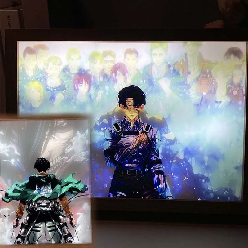 Anime Attack On Titan Led Light Painting Levi Ackerman/Eren Night Lights Cartoon Mikasa Frame Painting Toy Table Decor Lampada Regalo