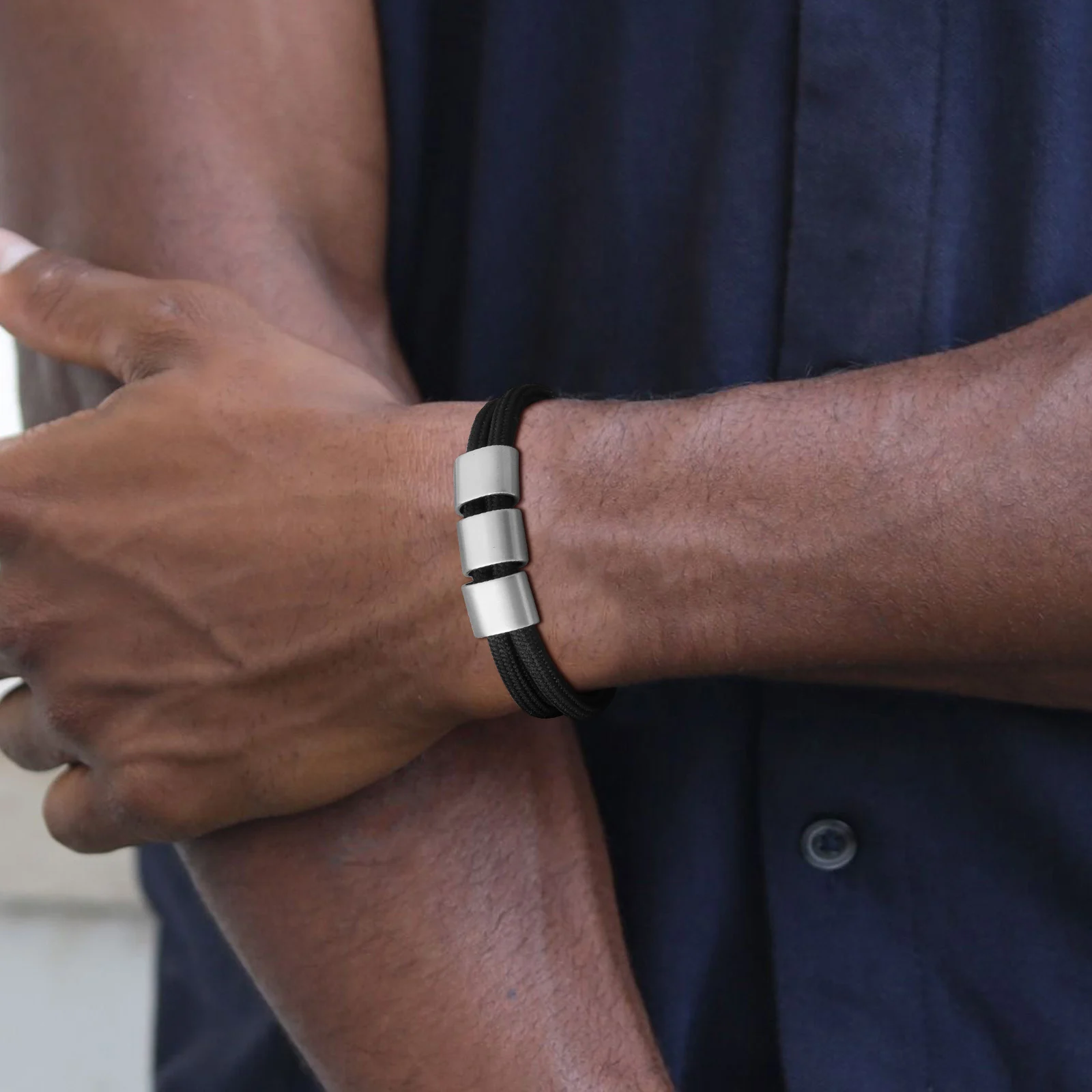 Personalisierte 2-3 Namen Milan-Seil-Armbänder, individuelle ID-Edelstahl-Perlenarmbänder, verstellbare Schmuckgeschenke für Papa und Vater – Detail 4
