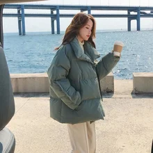 

Plus Velvet Thick Thick Warm Jacket Trend Solid Color Long-sleeved All-match Lazy Wind Solid Color Loose Simple Down Jacket