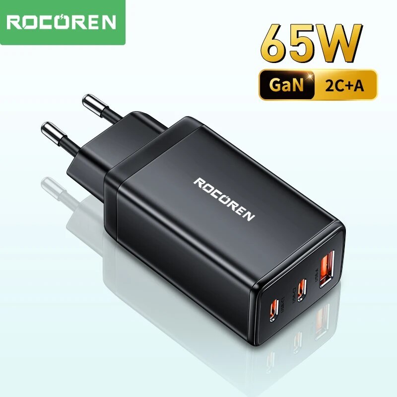 Rocoren 65W GaN Charger Quick Charge PD 4.0 3.0 Type C USB Charger for iPhone 15 14 13 Pro Max Samsung Fast Charger for Laptop
