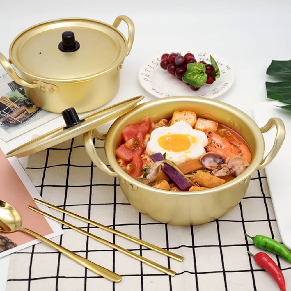 Korean Noodle Ramen Pot Aluminum Pot Korean Yellow Aluminum Stockpot Instant Noodles Pot((16cm))