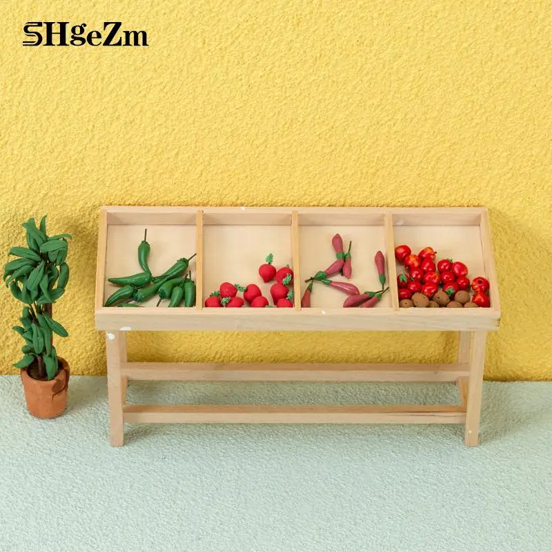 

Hot！1:12 Wooden Dollhouse Fruit Vegetable Rack Miniatures Furniture Model Toys Handmade Fruit Rack Stall Doll House Accessories
