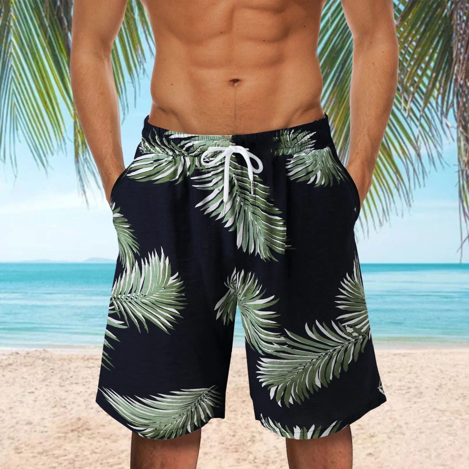 Men's Casual Beach Exercise Shorts with Pockets