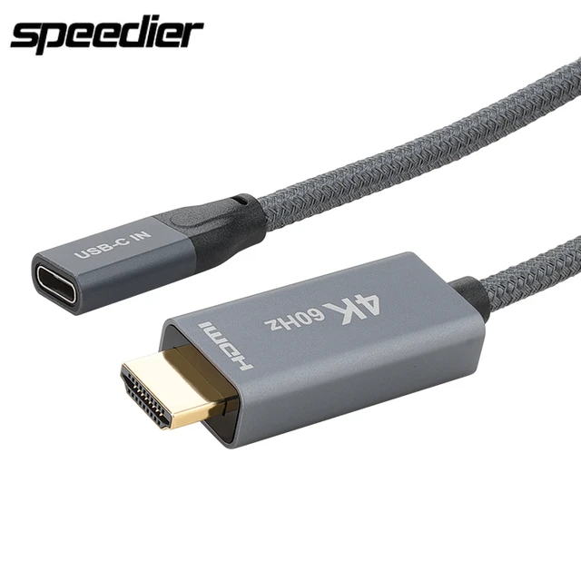 Basesailor Adaptador de cable USB-C hembra a HDMI macho, convertidor de  entrada tipo C 3.1 a salida HDMI, adaptador 4K 60Hz USBC Thunderbolt 3 para